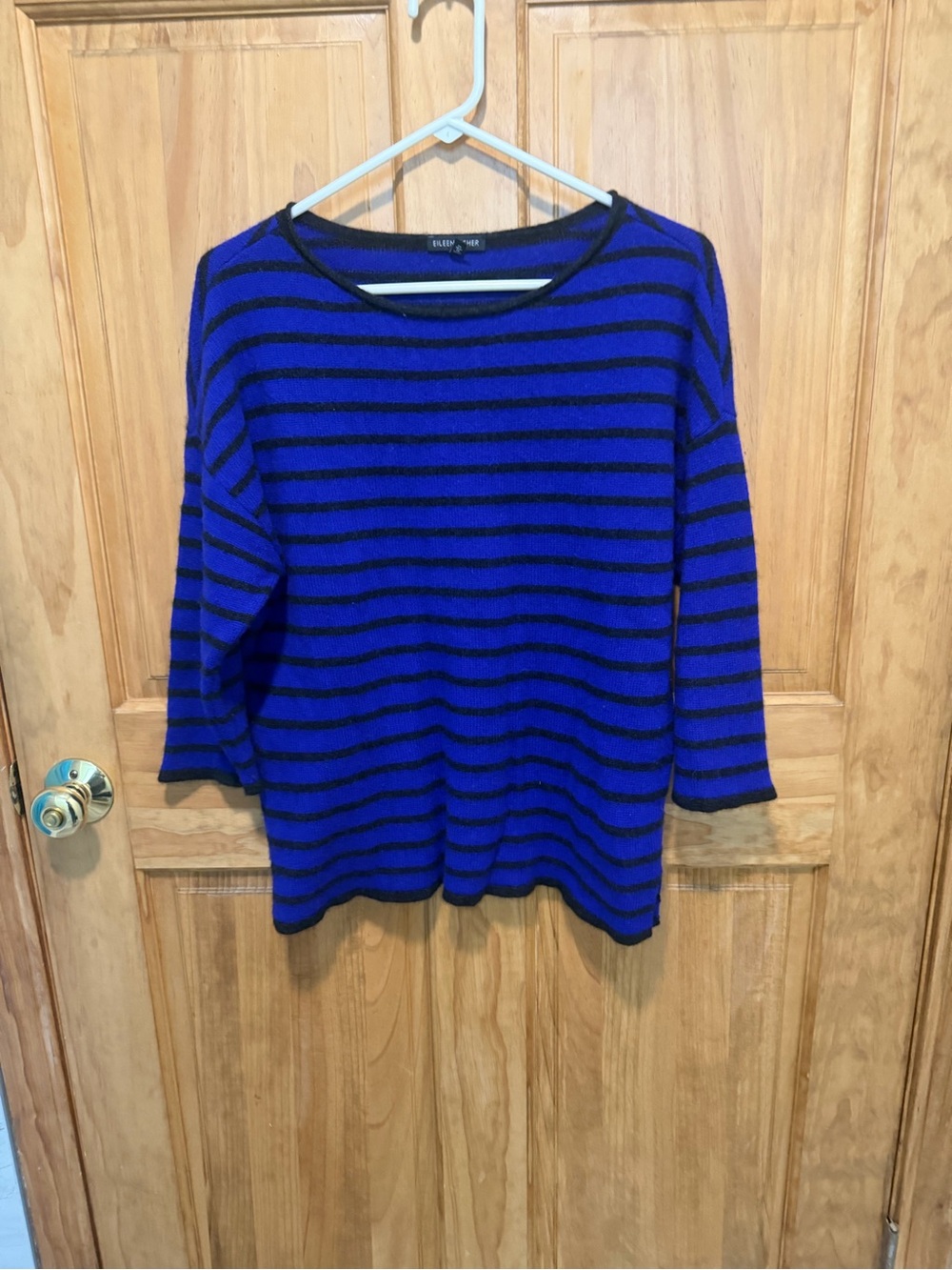 Eileen Fisher Yak Wool Striped Sweater M Blue Black Italian Yarn
